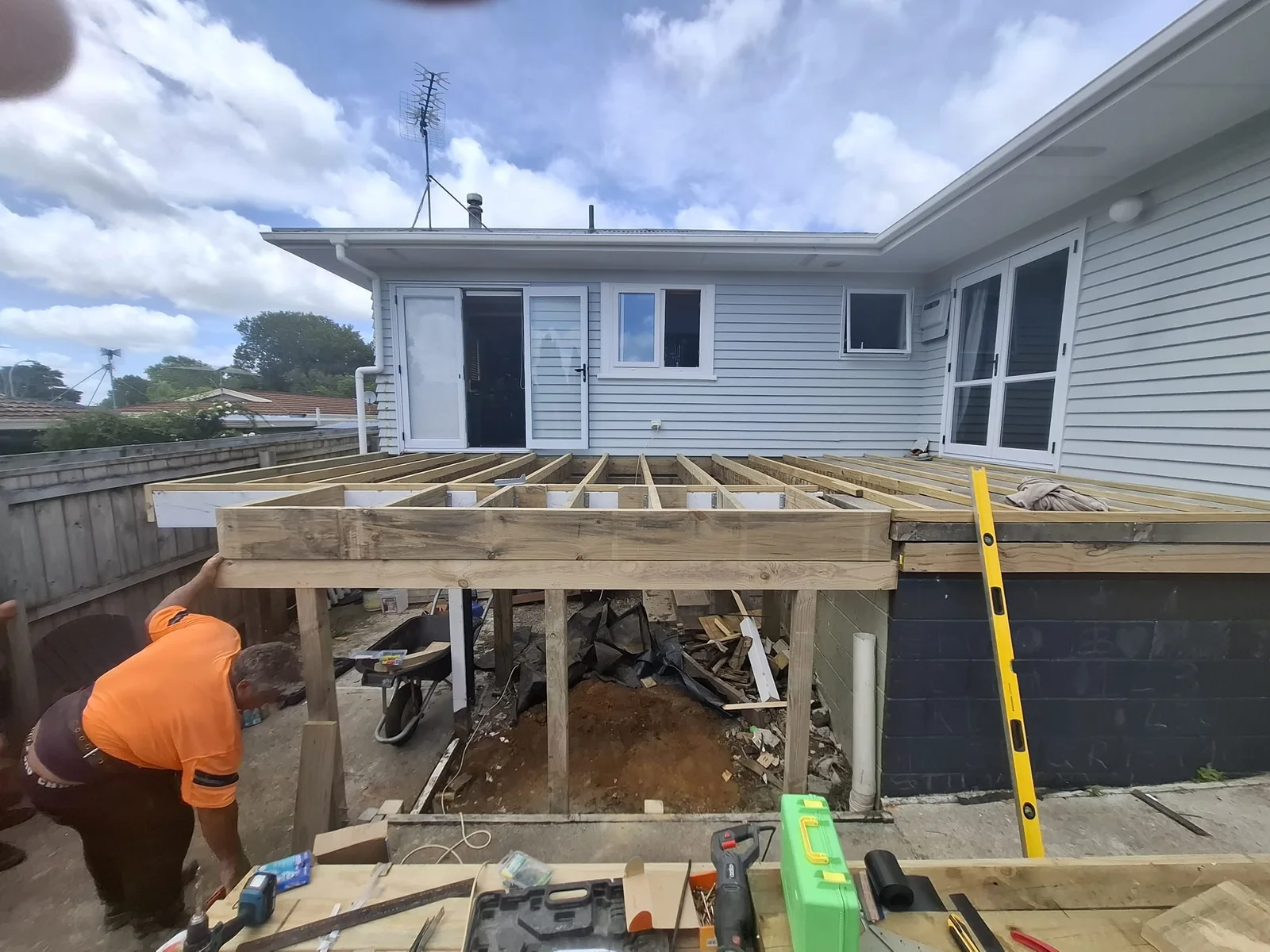 New bearers and joists framed in place after the old deck was removed