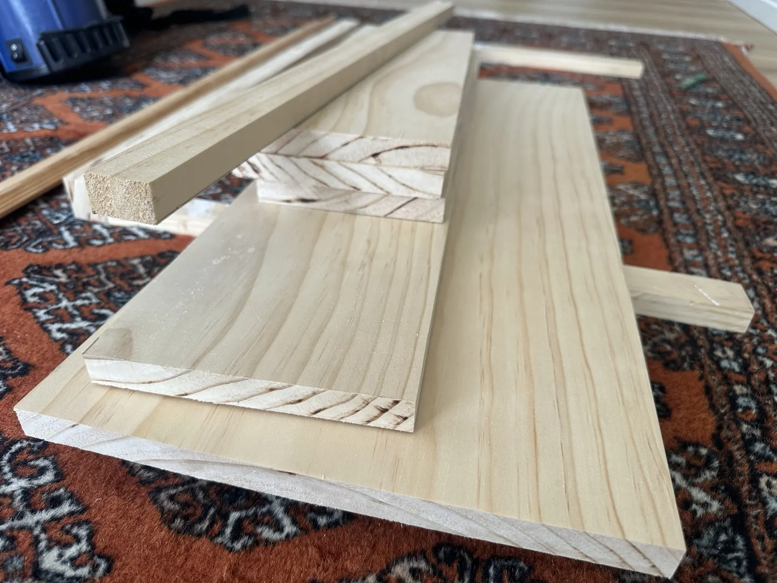 Close-up of the rebate cut into the timber picture frame parts